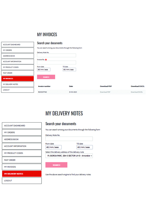 ACCESS TO DELIVERY NOTES AND INVOICES IN OUR WEBSITE